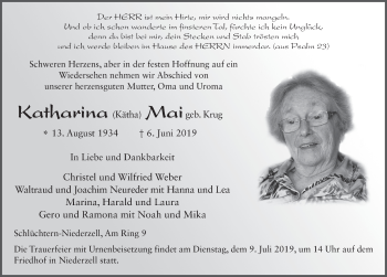 Traueranzeige von Katharina Mai von FZ