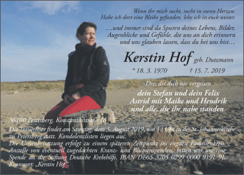 Traueranzeige von Kerstin Hof von FZ