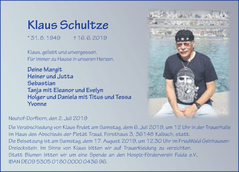  Traueranzeige für Klaus Schultze vom 02.07.2019 aus FZ