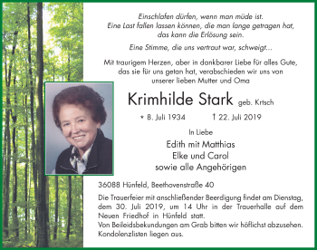 Traueranzeige von Krimhilde Stark von FZ
