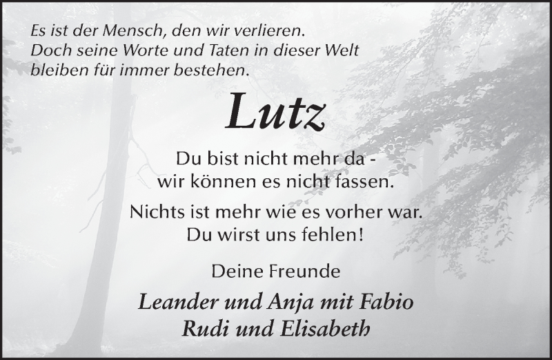  Traueranzeige für Lutz Ballin vom 18.07.2019 aus FZ