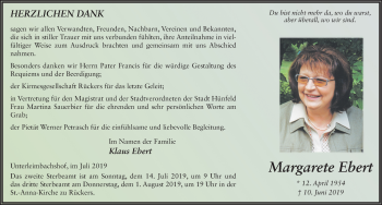 Traueranzeige von Margarete Ebert von FZ