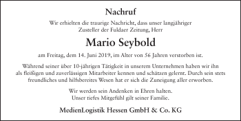 Traueranzeige von Mario Seybold von FZ