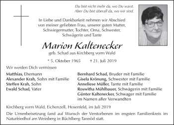 Traueranzeige von Marion Kaltenecker von FZ