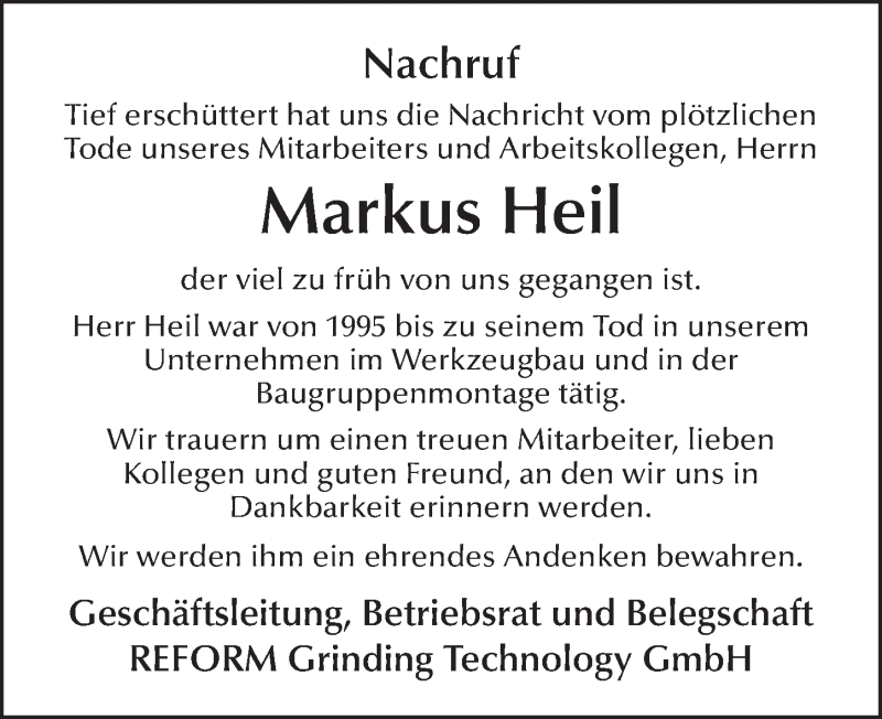  Traueranzeige für Markus Heil vom 17.07.2019 aus FZ