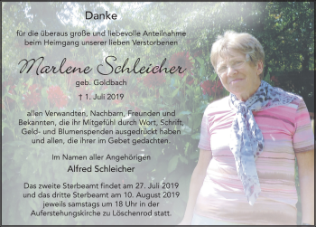 Traueranzeige von Marlene Schleicher von FZ