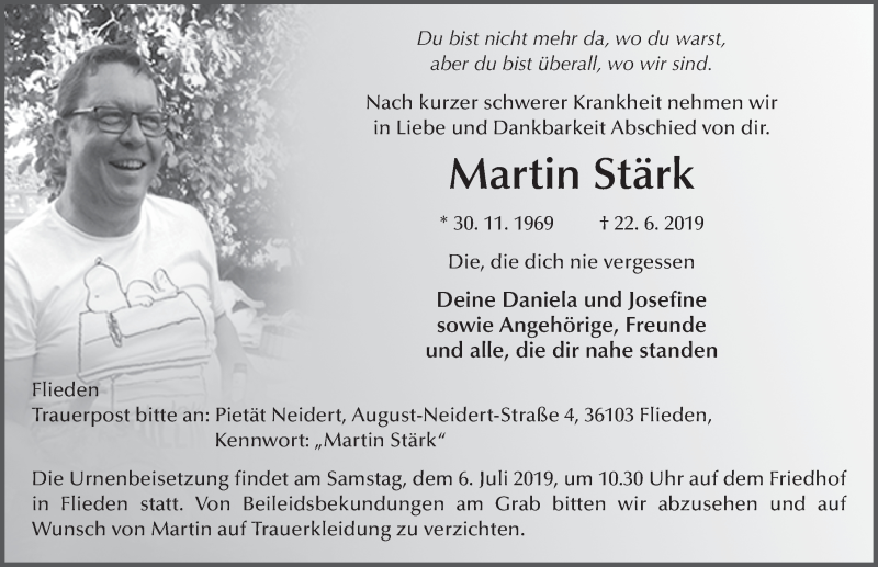  Traueranzeige für Martin Stärk vom 02.07.2019 aus FZ