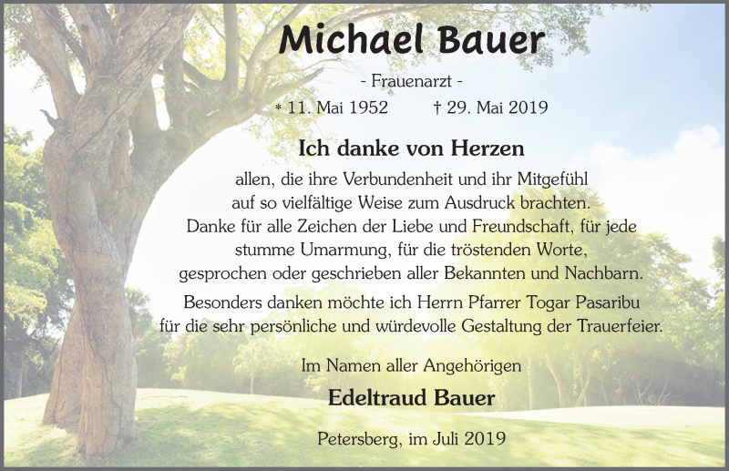  Traueranzeige für Michael Bauer vom 13.07.2019 aus FZ