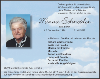 Traueranzeige von Minna Schneider von FZ
