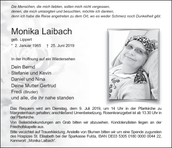 Traueranzeige von Monika Laibach von FZ