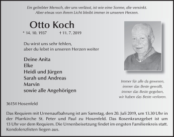 Traueranzeige von Otto Koch von FZ
