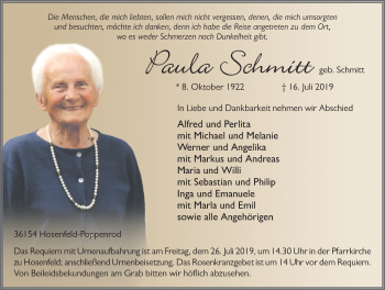 Traueranzeige von Paula Schmitt von FZ