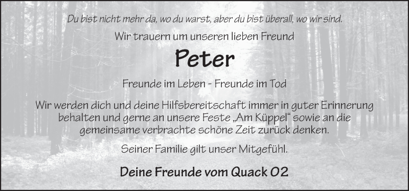  Traueranzeige für Peter Breidung vom 27.07.2019 aus FZ