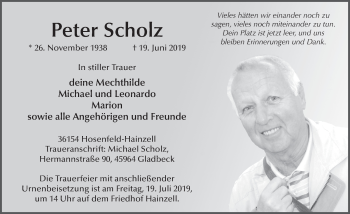 Traueranzeige von Peter Scholz von FZ