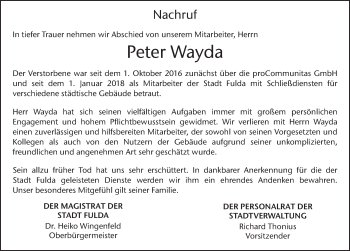 Traueranzeige von Peter Wayda von FZ