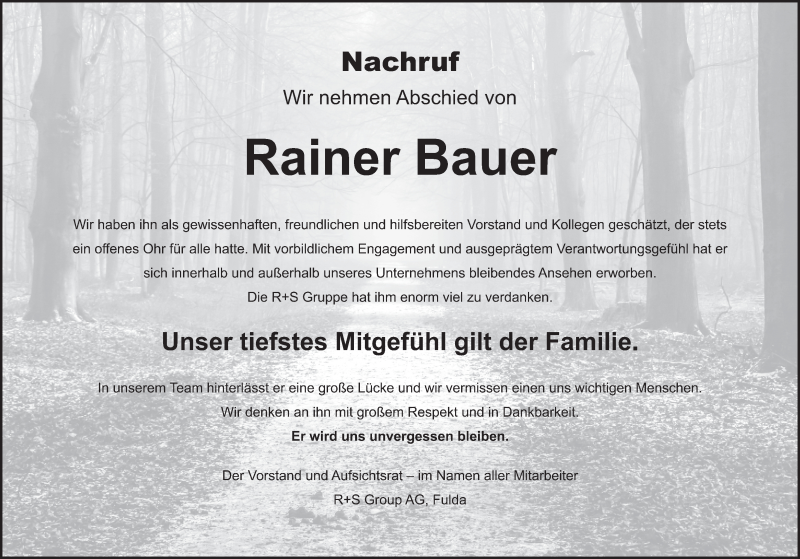  Traueranzeige für Rainer Bauer vom 24.07.2019 aus FZ