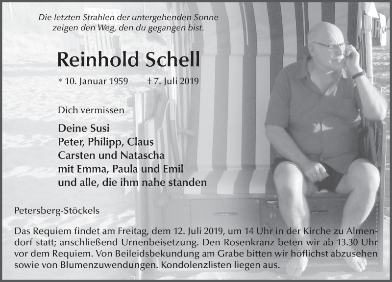  Traueranzeige für Reinhold Schell vom 10.07.2019 aus FZ
