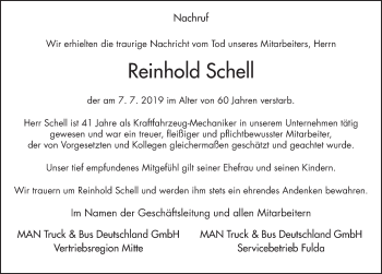 Traueranzeige von Reinhold Schell von FZ