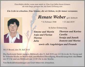 Traueranzeige von Renate Weber von FZ