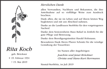 Traueranzeige von Rita Koch von FZ