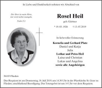 Traueranzeige von Rosel Heil von FZ