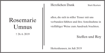 Traueranzeige von Rosemarie Umnus von FZ