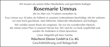 Traueranzeige von Rosemarie Umnus von FZ