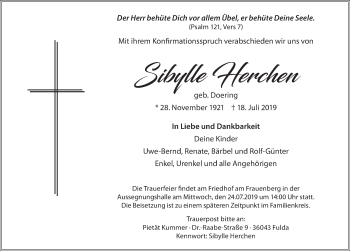 Traueranzeige von Sibylle Herchen von FZ