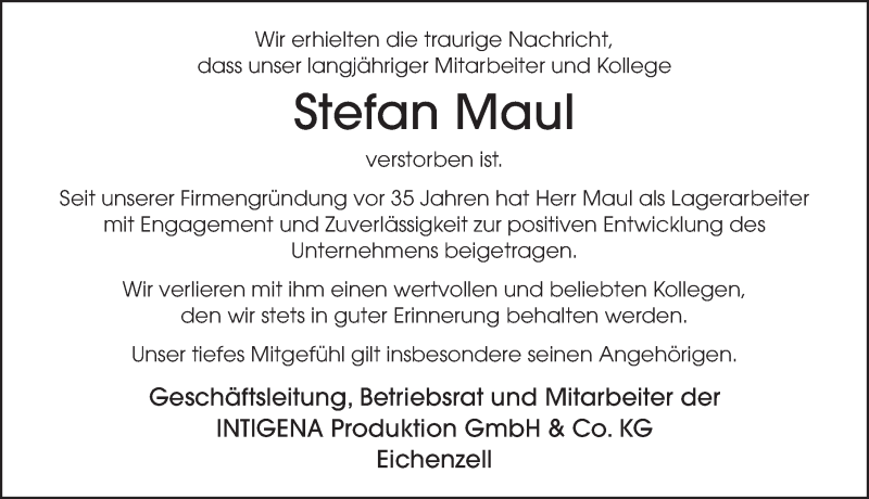  Traueranzeige für Stefan Maul vom 03.07.2019 aus FZ