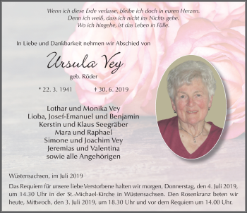 Traueranzeige von Ursula Vey von FZ