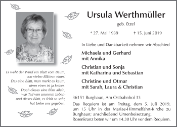 Traueranzeige von Ursula Werthmüller von FZ