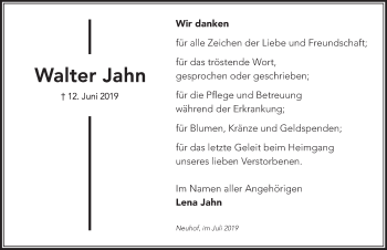 Traueranzeige von Walter Jahn von FZ