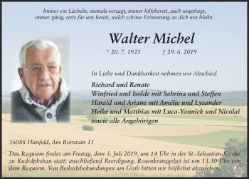 Traueranzeige von Walter Michel von FZ