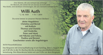 Traueranzeige von Willi Auth von FZ