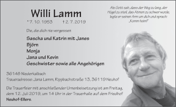 Traueranzeige von Willi Lamm von FZ