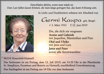 Traueranzeige von Germi Kaupa von FZ
