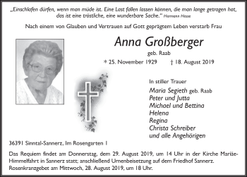 Traueranzeige von Anna Großberger von FZ