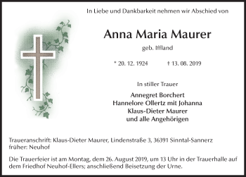 Traueranzeige von Anna Maria Maurer von FZ