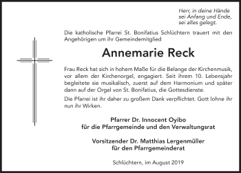 Traueranzeige von Annemarie Reck von FZ