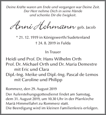 Traueranzeige von Anni Hohmann von FZ