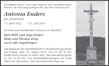 Traueranzeige von Antonia Enders von FZ