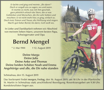 Traueranzeige von Bernd Mengel von FZ