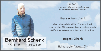 Traueranzeige von Bernhard Schenk von FZ