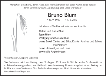 Traueranzeige von Bruno Blum von FZ