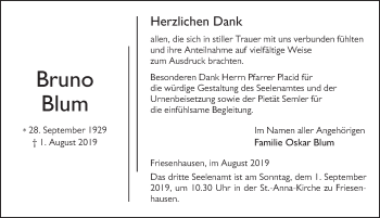 Traueranzeige von Bruno Blum von FZ
