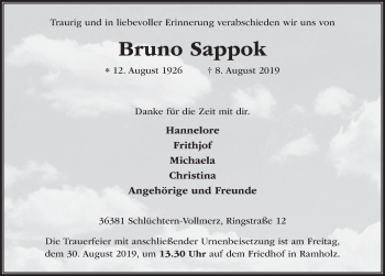 Traueranzeige von Bruno Sappok von FZ