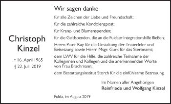 Traueranzeige von Christoph Kinzel von FZ