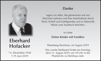Traueranzeige von Eberhard Hofacker von FZ