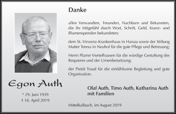 Traueranzeige von Egon Auth von FZ
