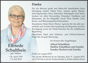 Traueranzeige von Elfriede Schultheis von FZ